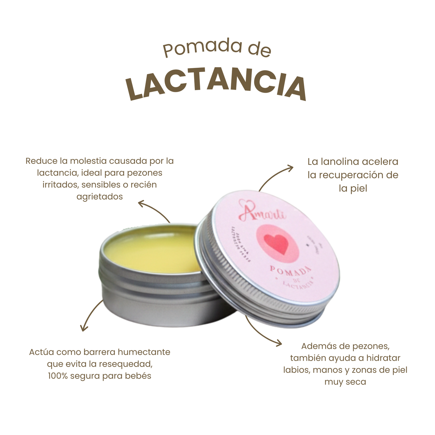 Pomada de Lactancia AMARTI | Alivio Rápido para Pezones Agrietados | Segura para el Bebé