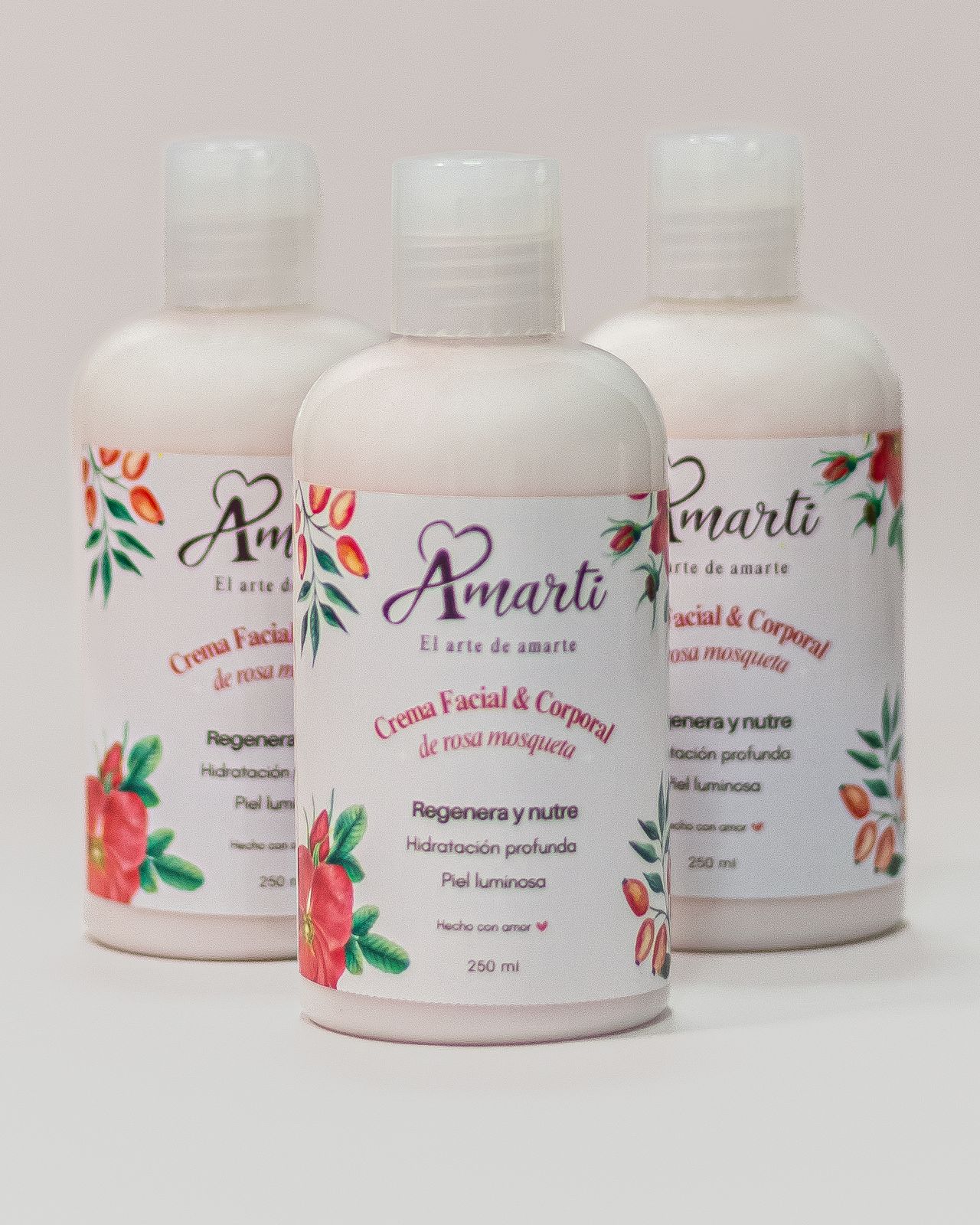 Crema Facial Antiedad Rosa Mosqueta 250 ml | Regeneradora, Anti-Manchas y Líneas de Expresión | AMARTI