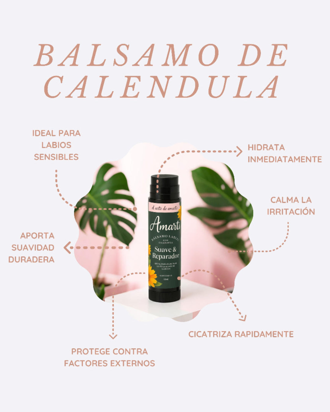 Bálsamo Labial Reparador de Caléndula AMARTI | Alivia Labios Agrietados y Resecos
