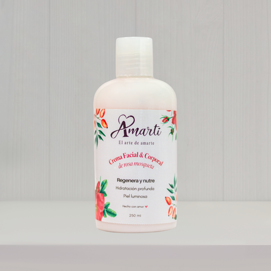 Crema Facial Antiedad Rosa Mosqueta 250 ml | Regeneradora, Anti-Manchas y Líneas de Expresión | AMARTI