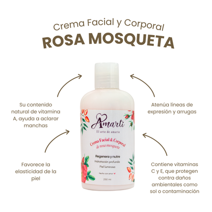 Crema Facial Antiedad Rosa Mosqueta 250 ml | Regeneradora, Anti-Manchas y Líneas de Expresión | AMARTI