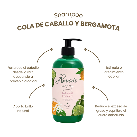 Shampoo de Bergamota y Cola de Caballo AMARTI Anti-Caída y Estimulante de Crecimiento | Fortalecimiento