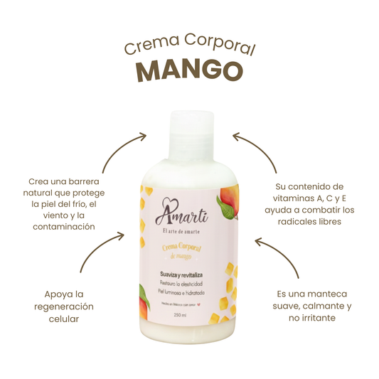 Crema Corporal Hidratante de Mango AMARTI 250 ml| Nutrición Antioxidante y Rápida Absorción