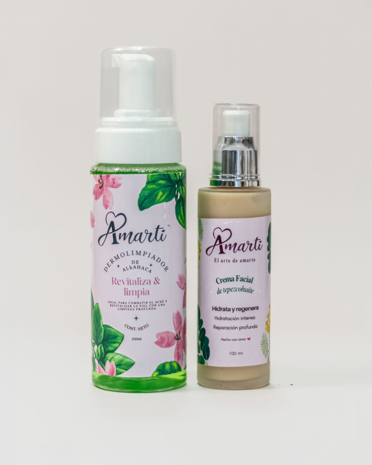 Amarti Kit Regenerador Facial 2 Piezas – Tepezcohuite + Albahaca | Hidratación y Limpieza Natural para Piel Sensible