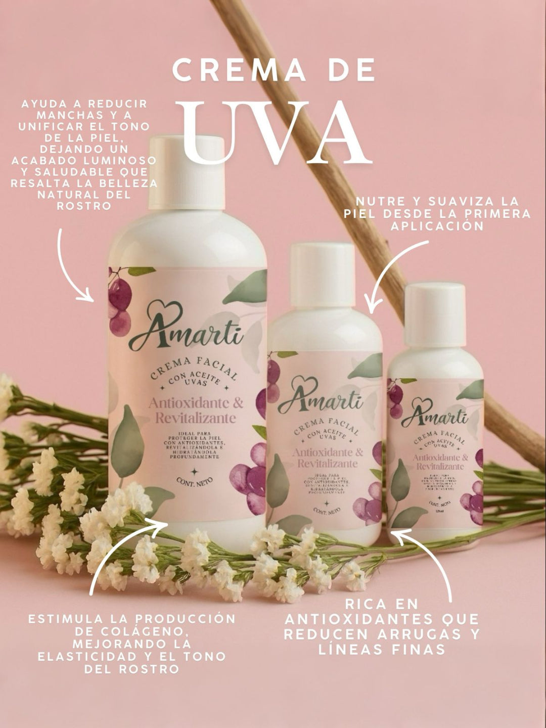 Crema Facial Antioxidante de Aceite de Uvas AMARTI | Antiedad, Firmeza y Protección contra Radicales Libres