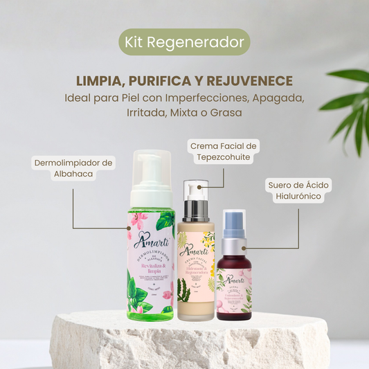 Amarti Kit Regenerador Facial - Limpia, purifica y rejuvenece la piel