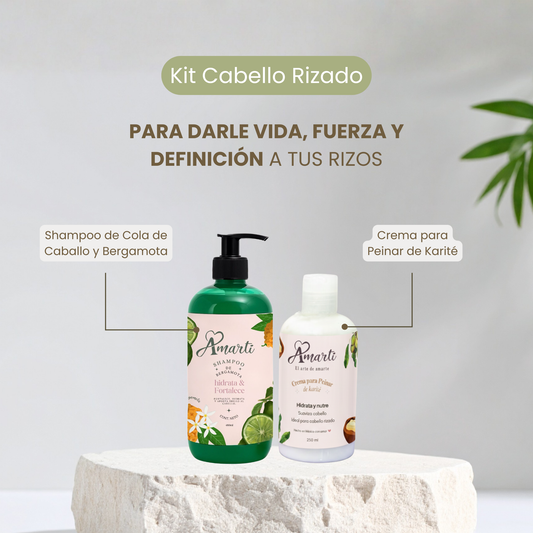 Amarti Kit Cabello Rizado - Shampoo de Bergamota + Crema para Peinar de Karité | Cabello Rizado, Esponjado o Poca Definición