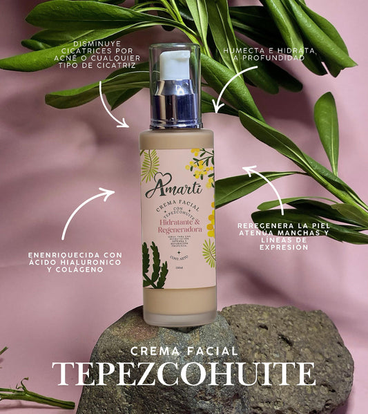 Crema Facial de Tepezcohuite AMARTI | Regeneradora, Anti-Acné y Anti-Manchas | Piel Sensible
