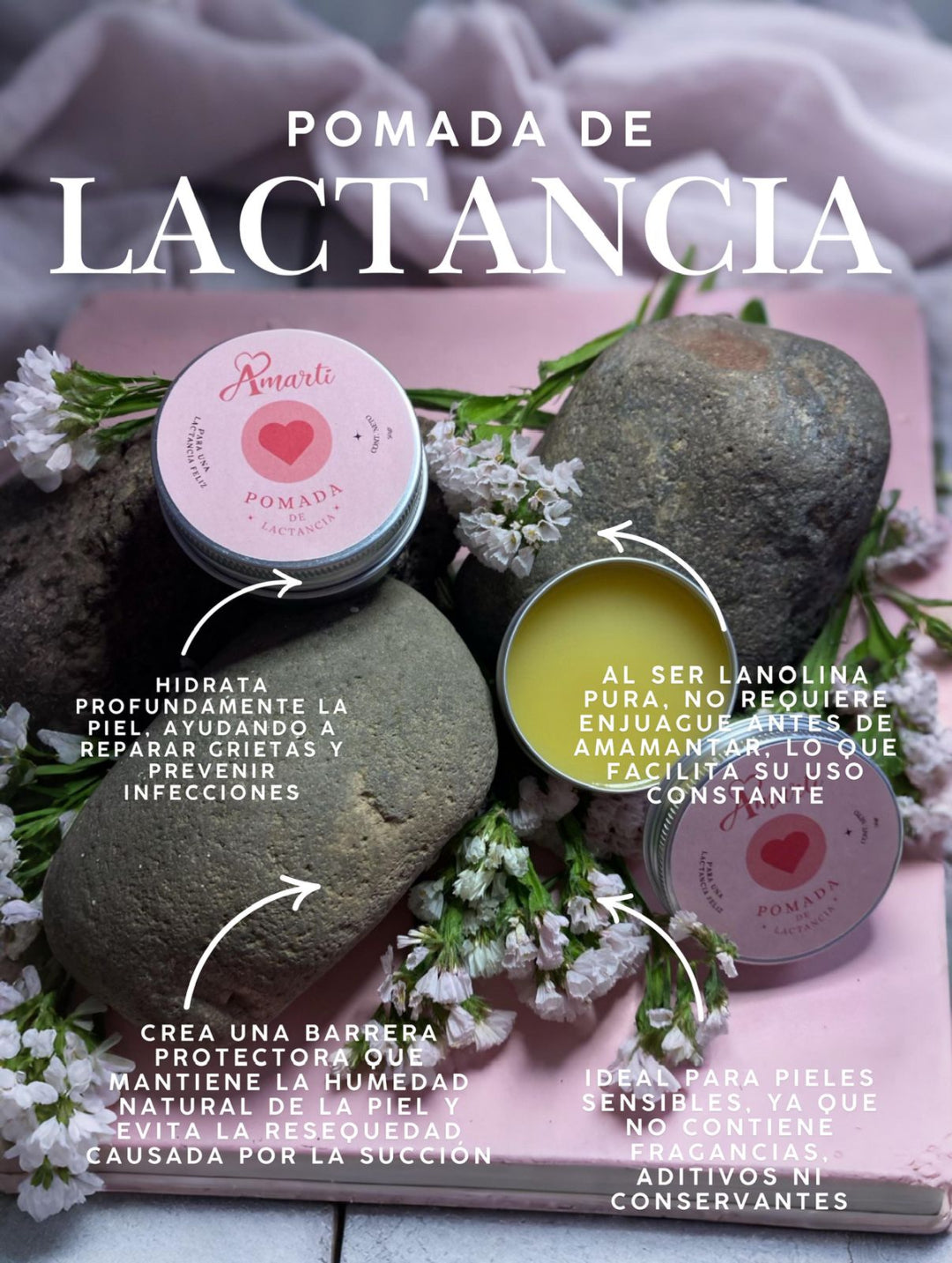Pomada de Lactancia AMARTI | Alivio Rápido para Pezones Agrietados | Segura para el Bebé